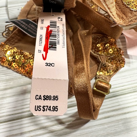 Victoria’s Secret Very Sexy Gold Sequin Embroidered Sheer Mesh Bra 32C NWT - Picture 6 of 7